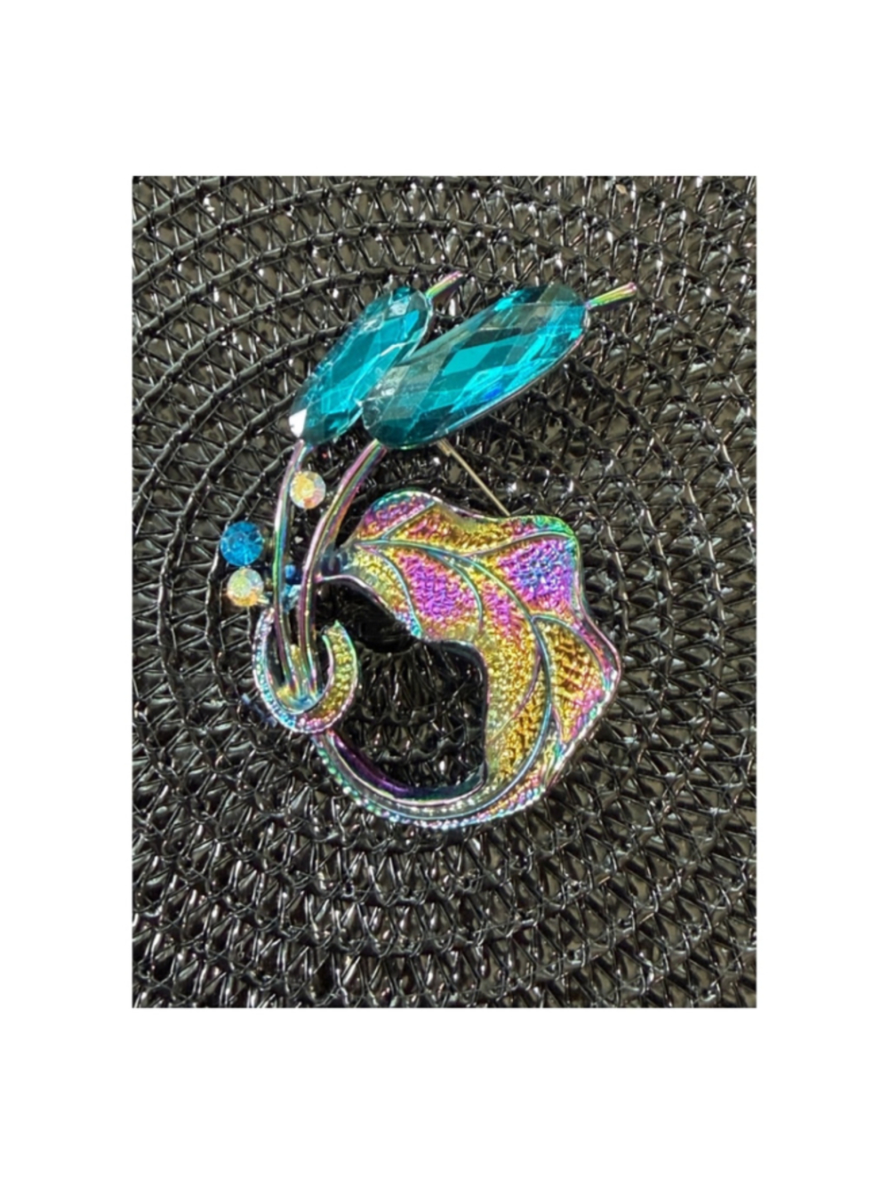 Blue Multicolor Leaf Brooch One Size